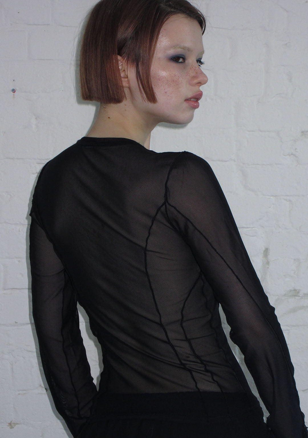 GHOST SHEER MESH LONG SLEEVE TOP BLACK
