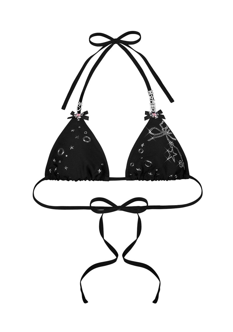 GLITCH EYELET TRIANGLE BIKINI TOP BLACK