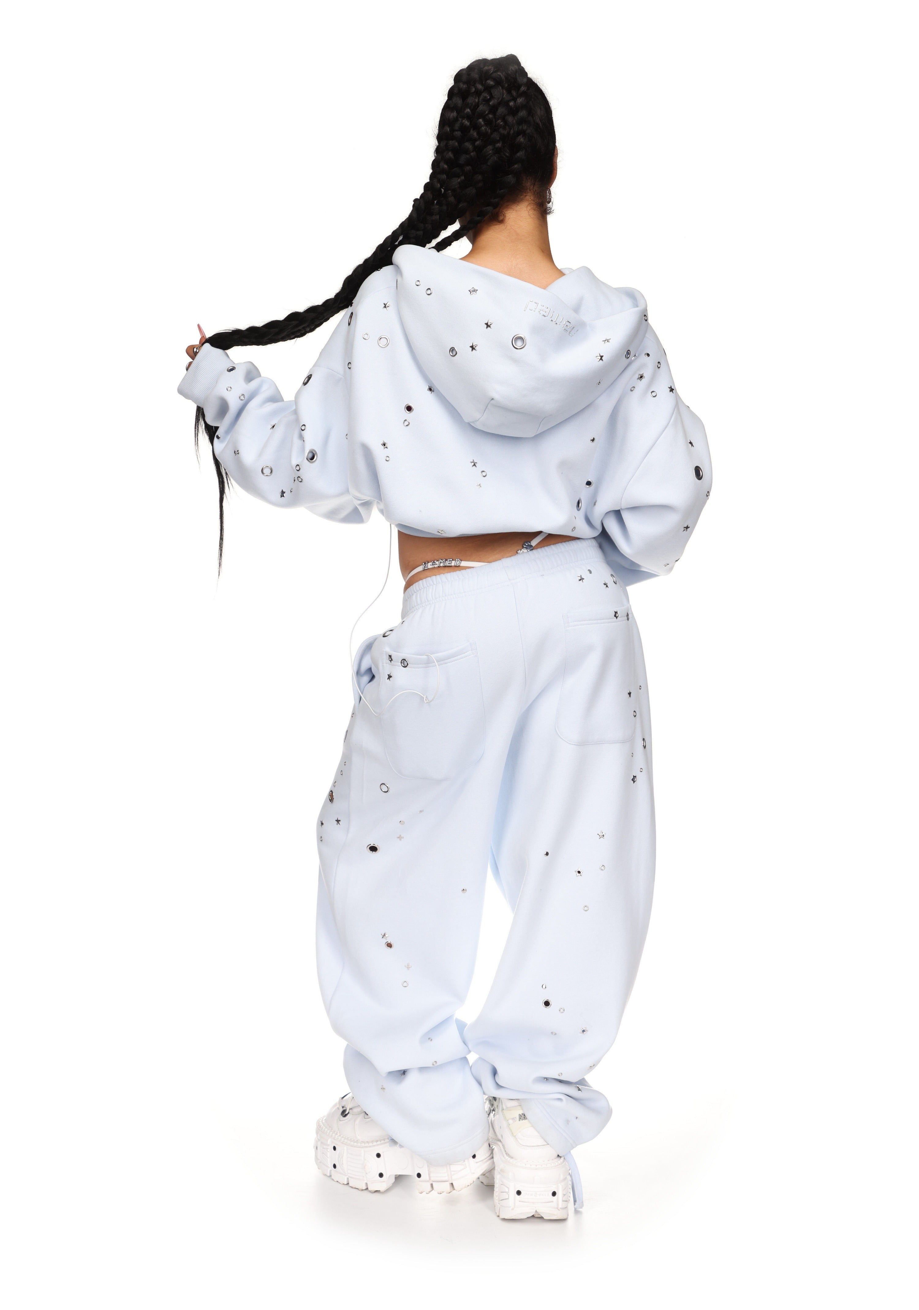 Glitch Eyelet Crop Zip Hoodie Baby Blue – NAMED COLLECTIVE®