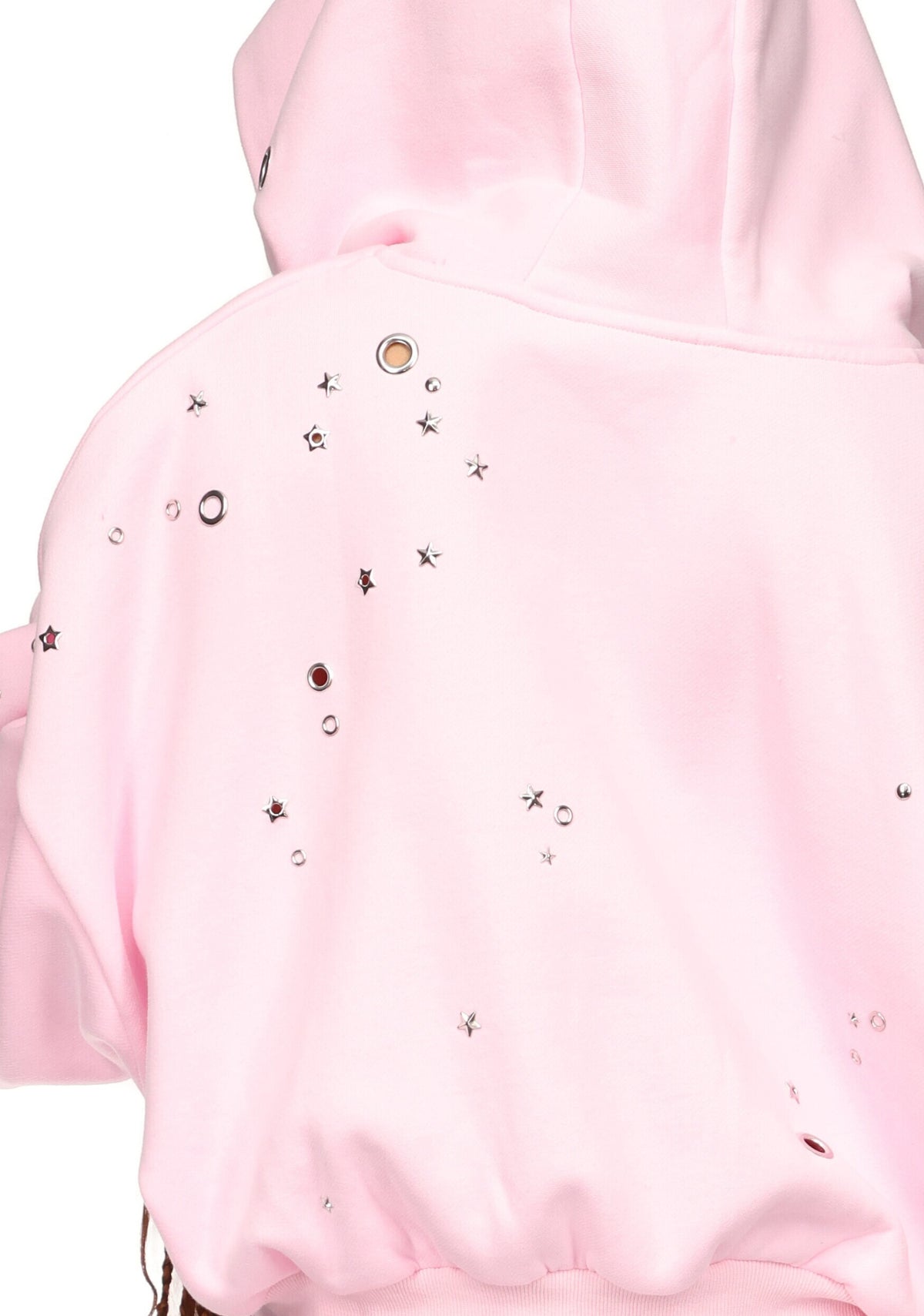 GLITCH EYELET CROP ZIP HOODIE BABY PINK