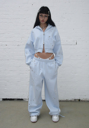 GLITCH EYELET OVERSIZED SWEATPANTS BABY BLUE