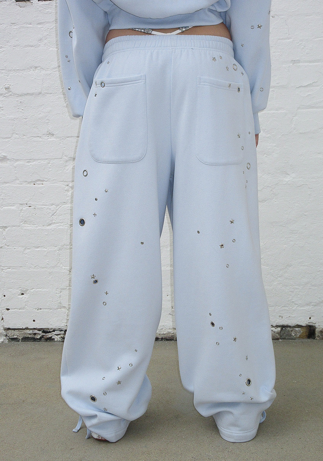 GLITCH EYELET OVERSIZED SWEATPANTS BABY BLUE