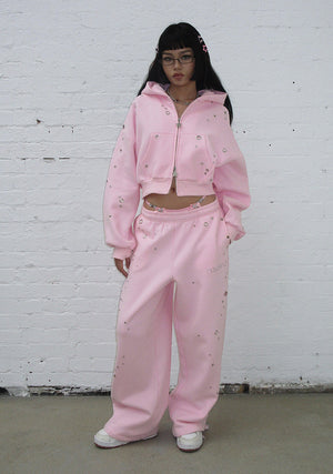 GLITCH EYELET OVERSIZED SWEATPANTS BABY PINK
