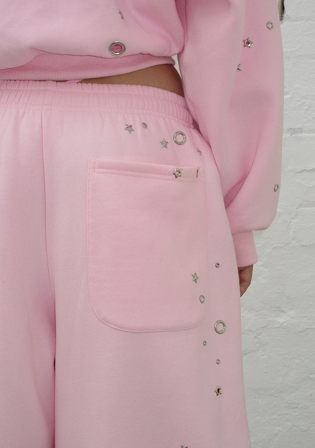 GLITCH EYELET OVERSIZED SWEATPANTS BABY PINK