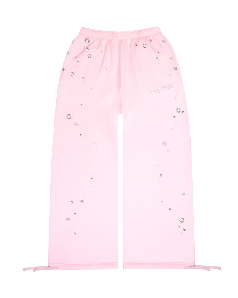 GLITCH EYELET OVERSIZED SWEATPANTS BABY PINK