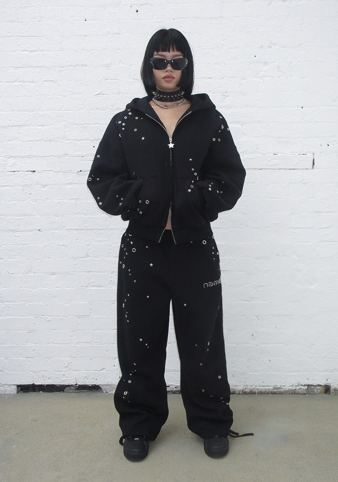 GLITCH EYELET OVERSIZED SWEATPANTS BLACK