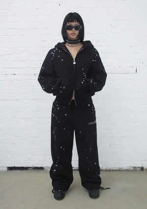 GLITCH EYELET OVERSIZED SWEATPANTS BLACK