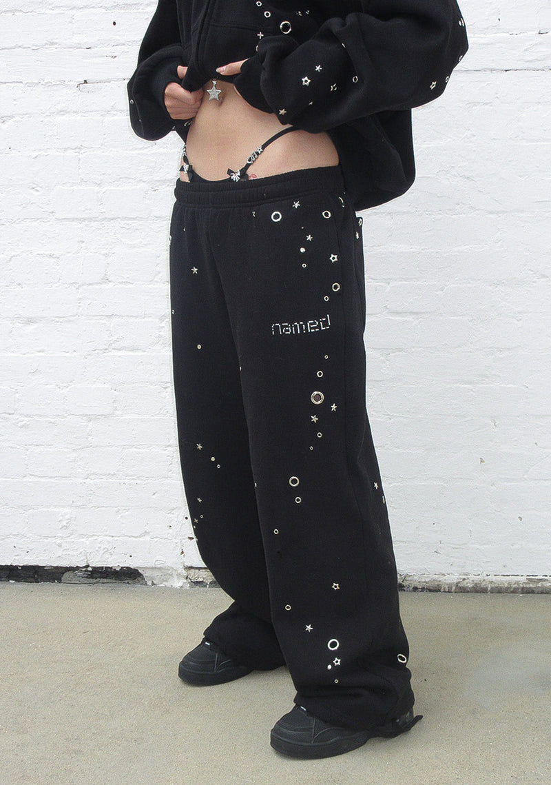 GLITCH EYELET OVERSIZED SWEATPANTS BLACK