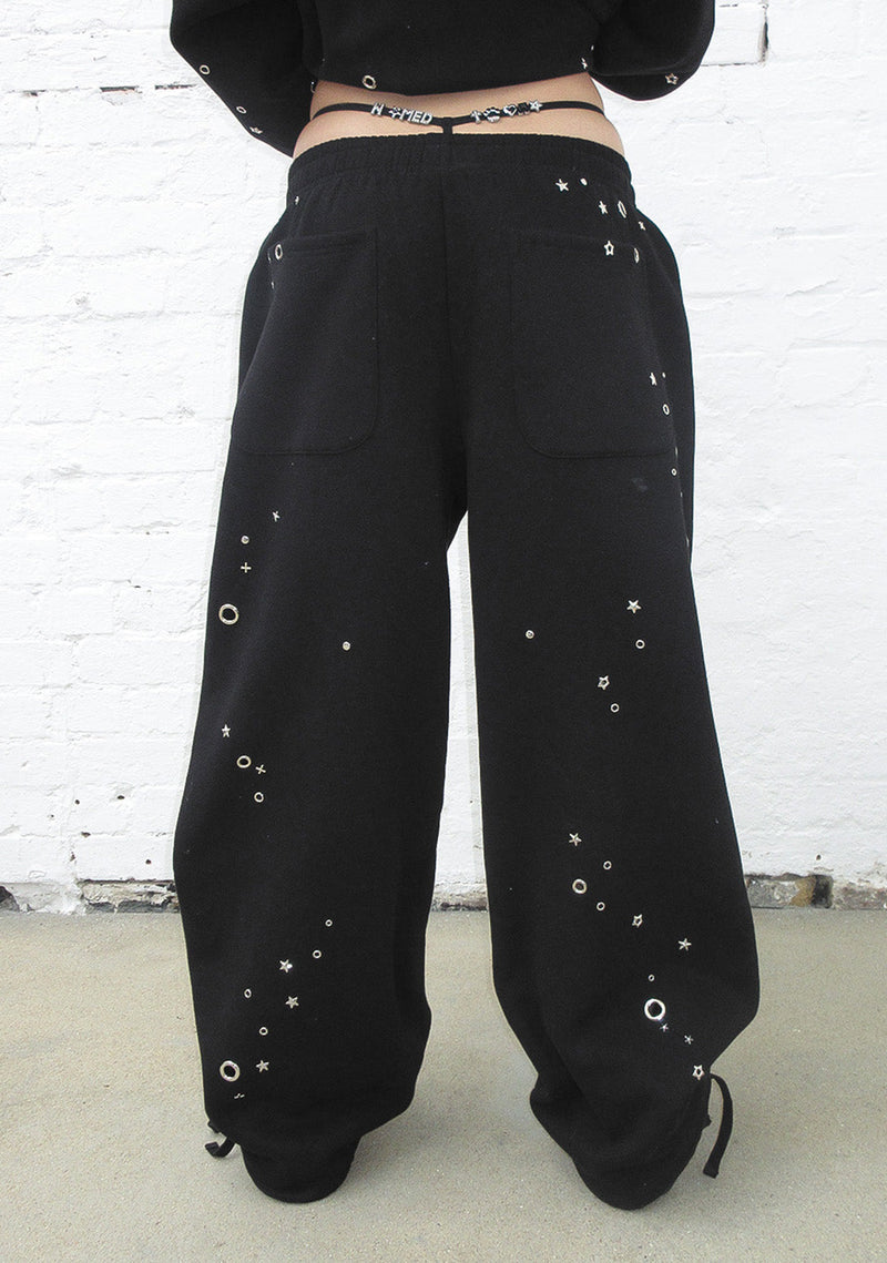 GLITCH EYELET OVERSIZED SWEATPANTS BLACK