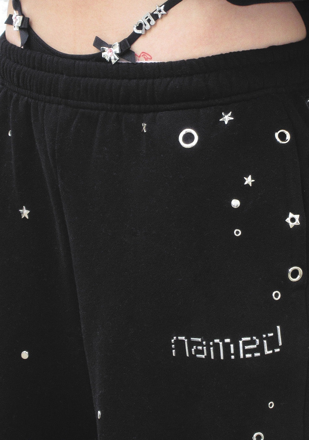 GLITCH EYELET OVERSIZED SWEATPANTS BLACK