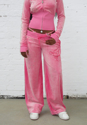GLITCH EYELET VELOUR SWEATPANTS WASHED HOT PINK