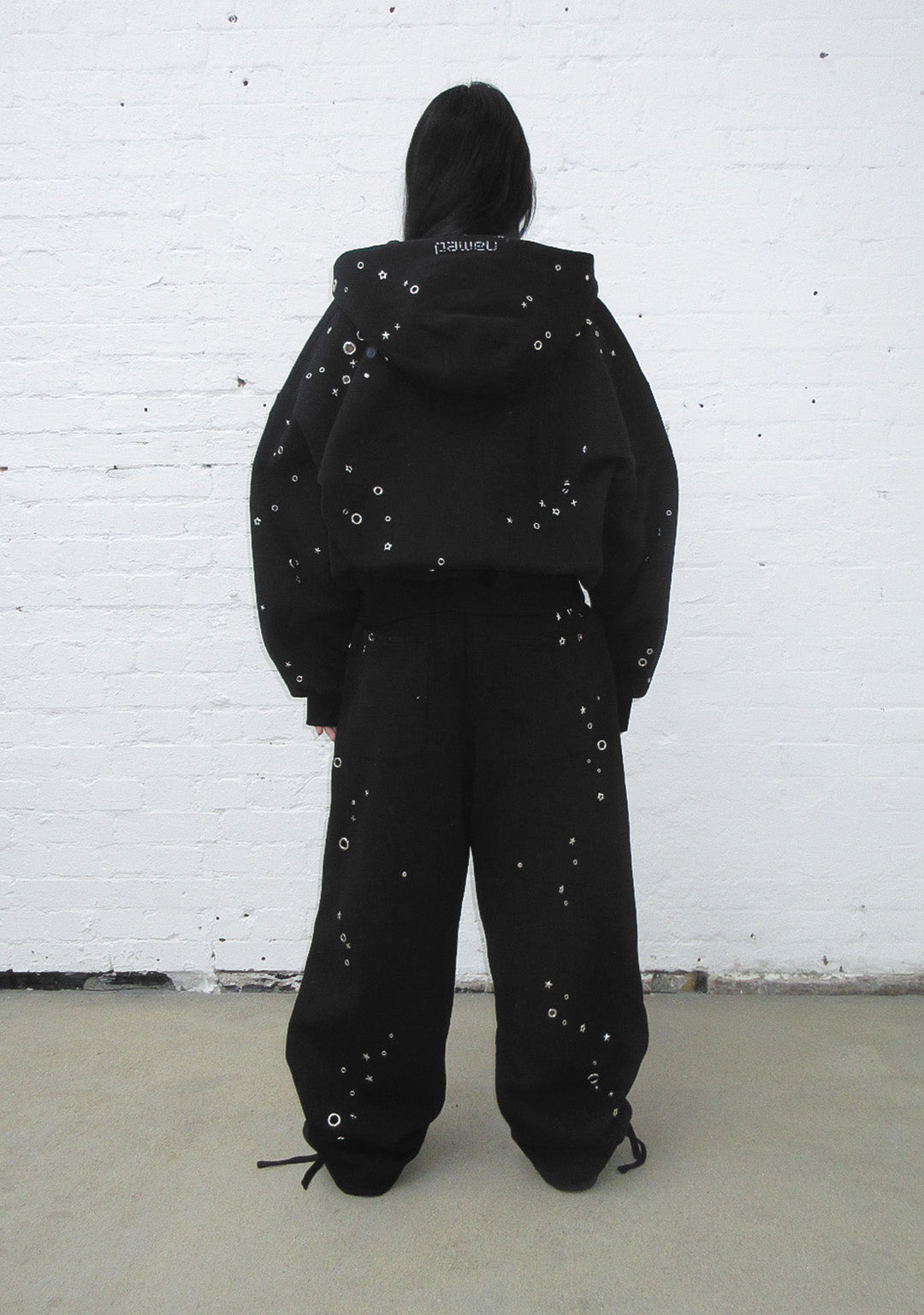 GLITCH EYELET ZIP HOODIE BLACK