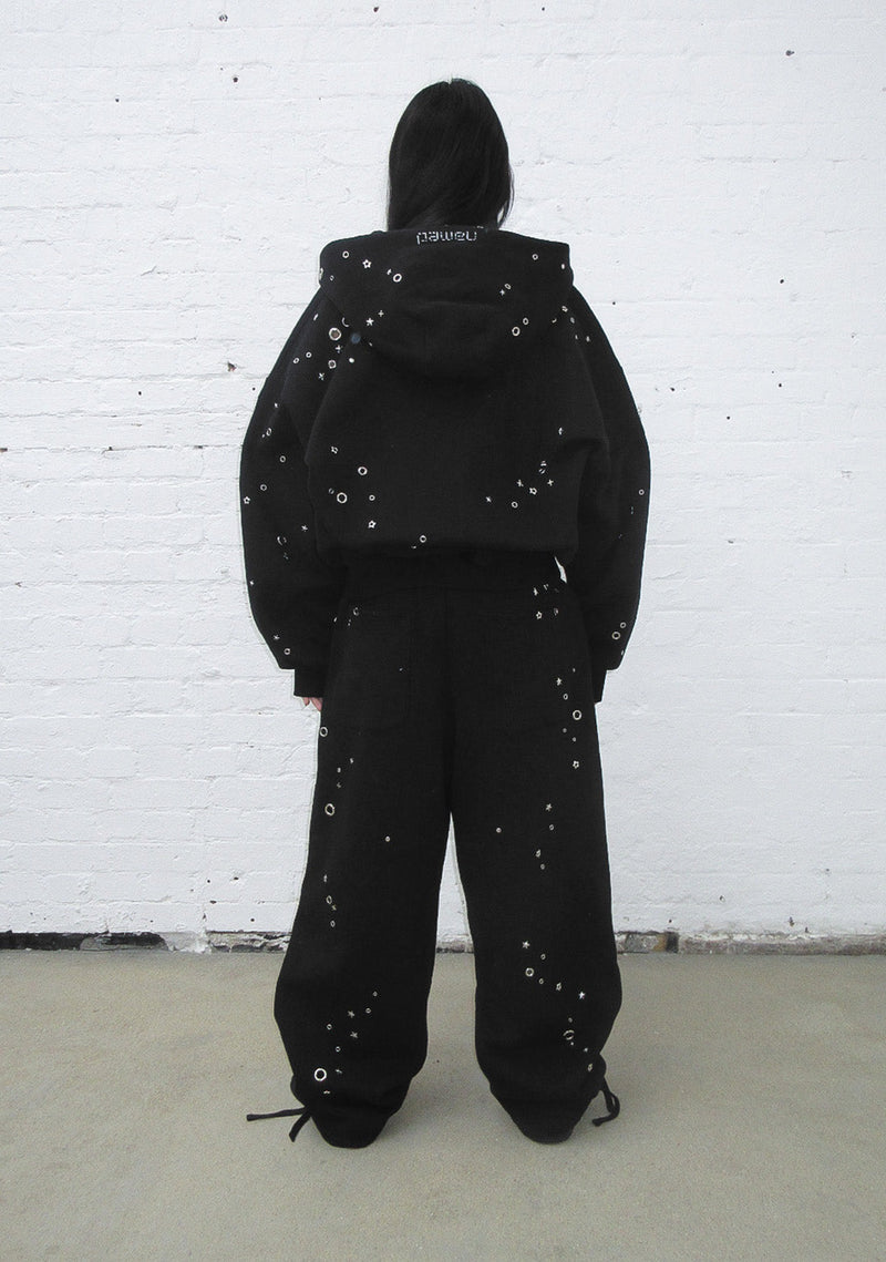 GLITCH EYELET ZIP HOODIE BLACK