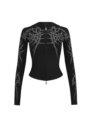 HAUNT STUDDED SCULPT STRETCH ZIP HOODIE BLACK
