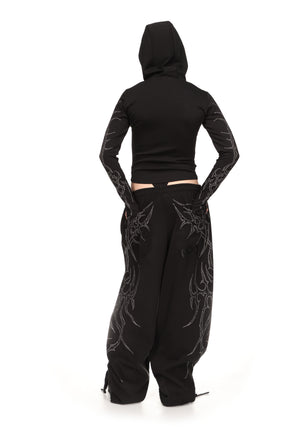 HAUNT STUDDED SCULPT STRETCH ZIP HOODIE BLACK