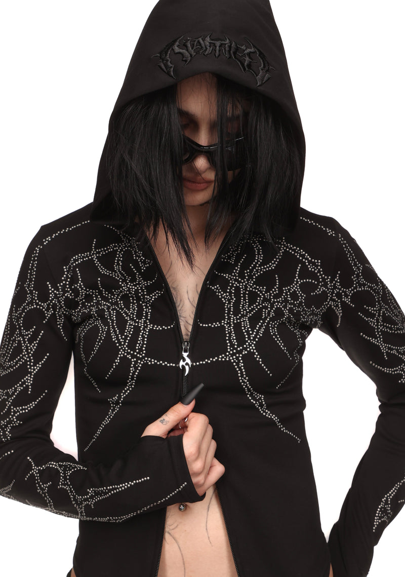 HAUNT STUDDED SCULPT STRETCH ZIP HOODIE BLACK