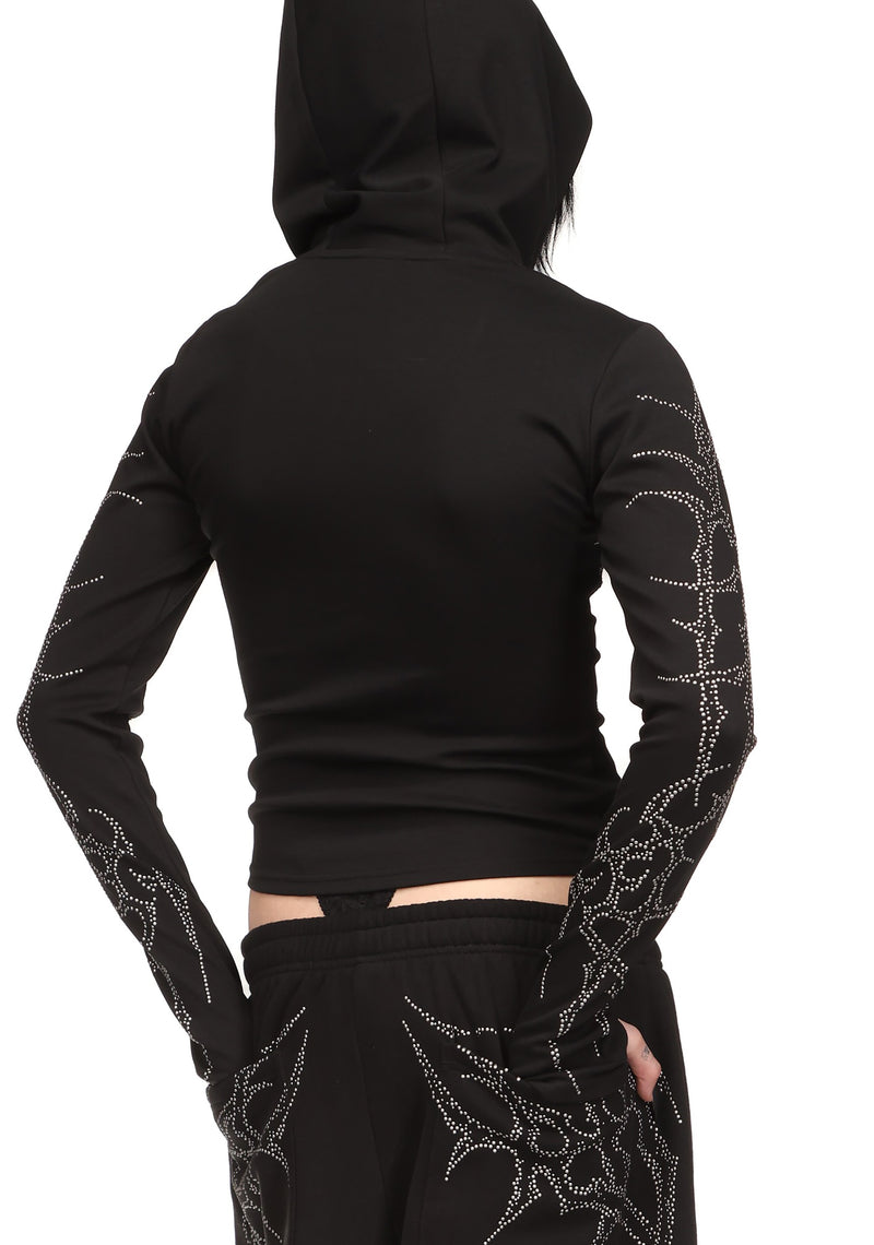 HAUNT STUDDED SCULPT STRETCH ZIP HOODIE BLACK