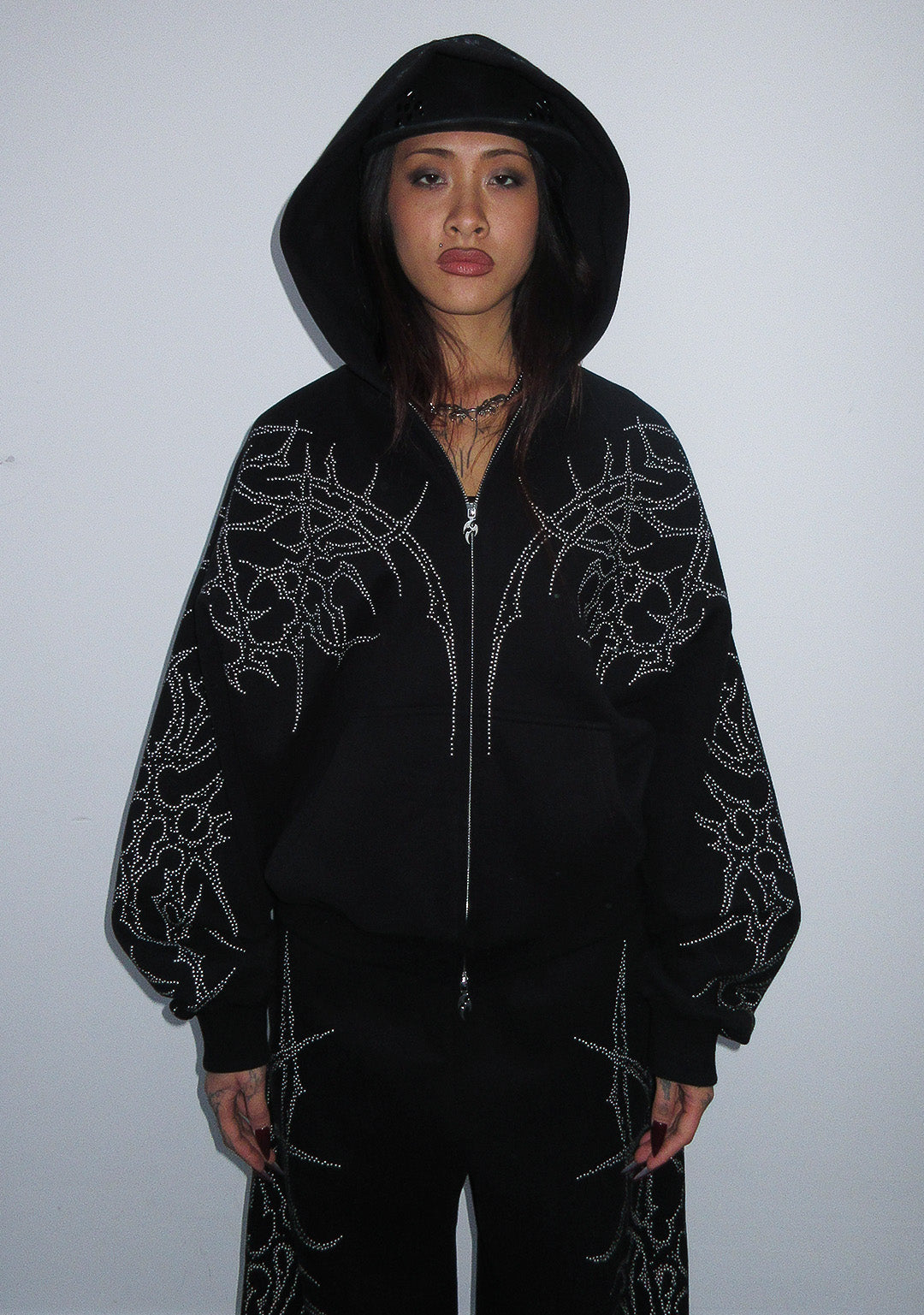 HAUNT STUDDED ZIP HOODIE BLACK