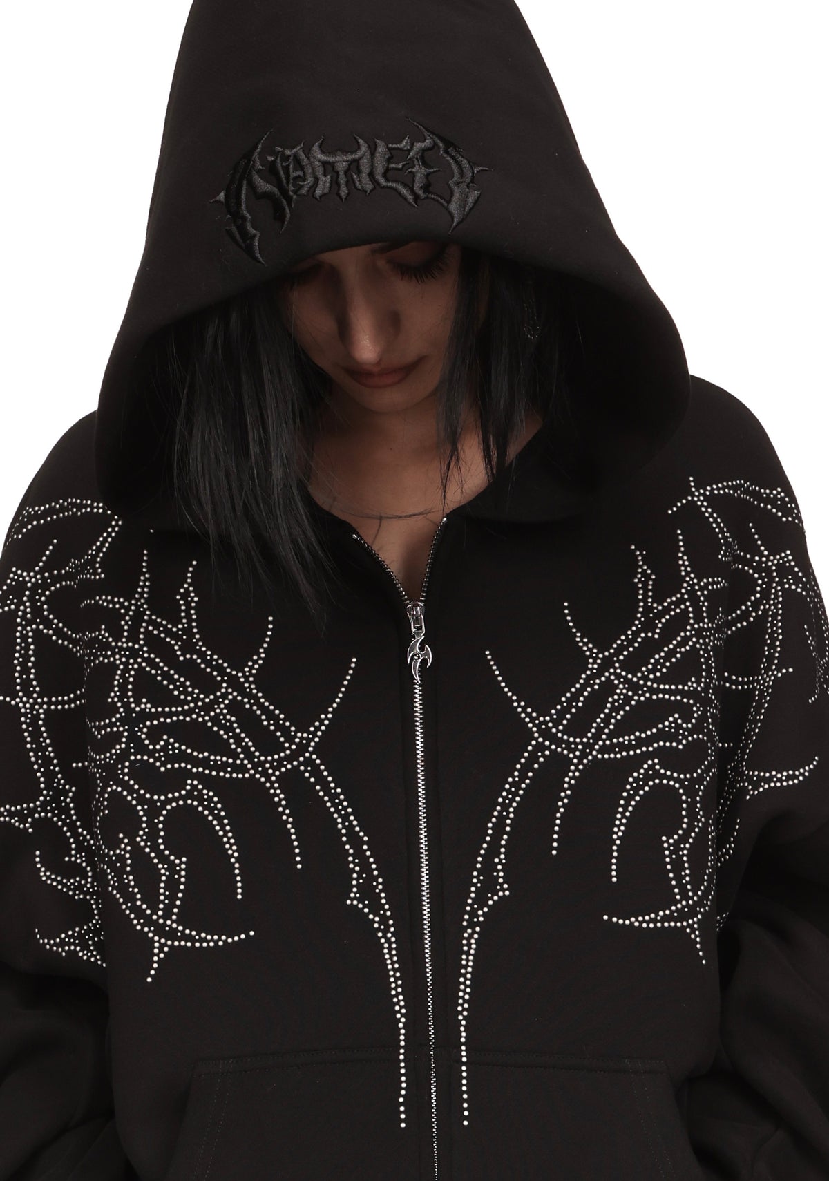 HAUNT STUDDED ZIP HOODIE BLACK