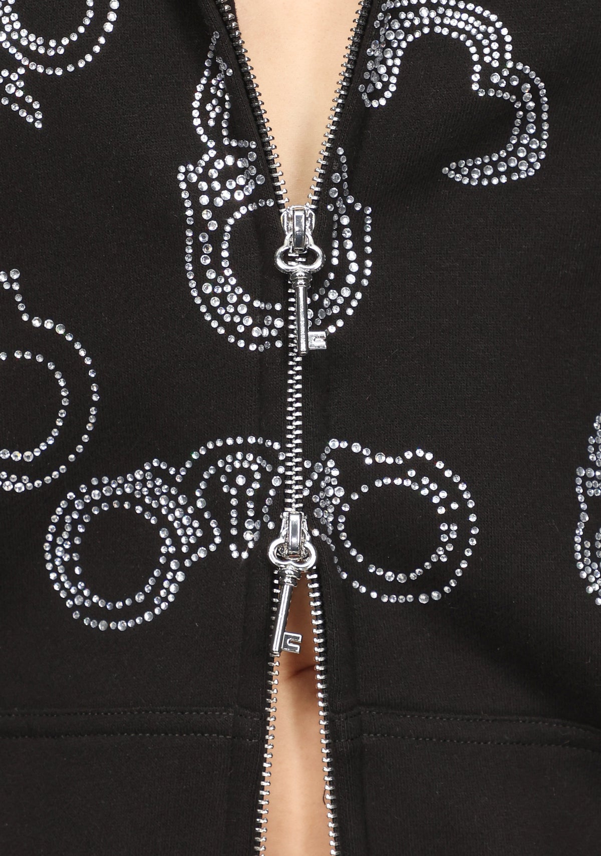 HEIST FAUX FUR RHINESTONE CUFF ZIP HOODIE BLACK (DETACHABLE FUR)