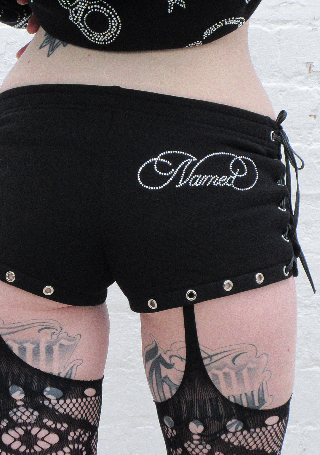HEIST RHINESTONE CUFF MICRO HOTPANT SHORTS BLACK