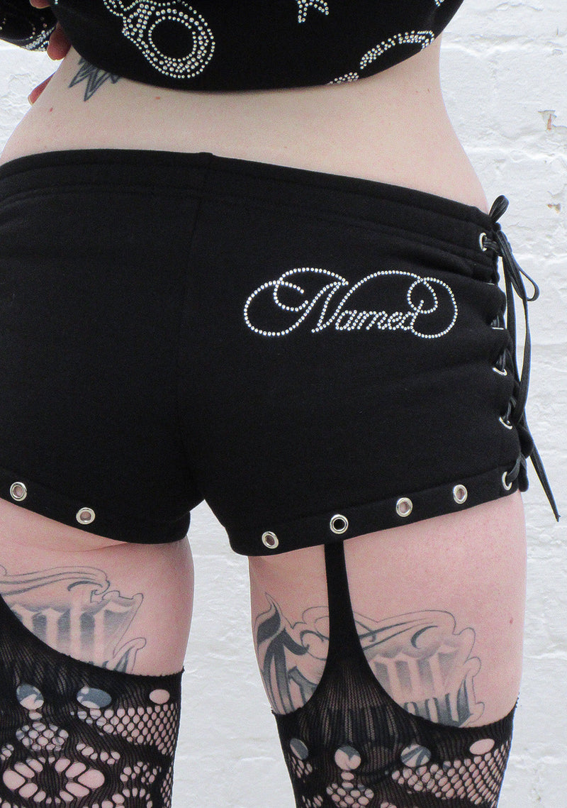 HEIST RHINESTONE CUFF MICRO HOTPANT SHORTS BLACK