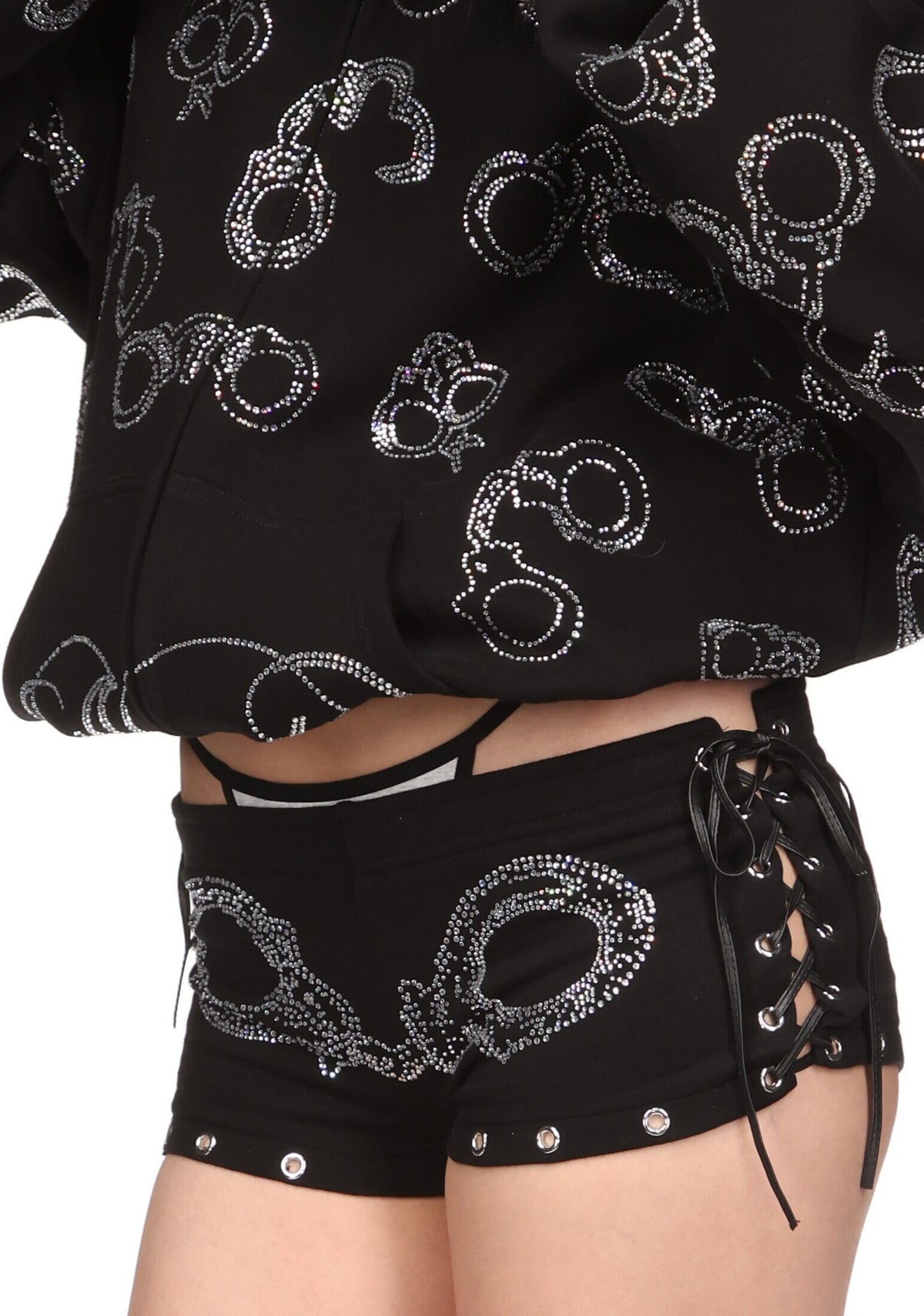 HEIST RHINESTONE CUFF MICRO HOTPANT SHORTS BLACK