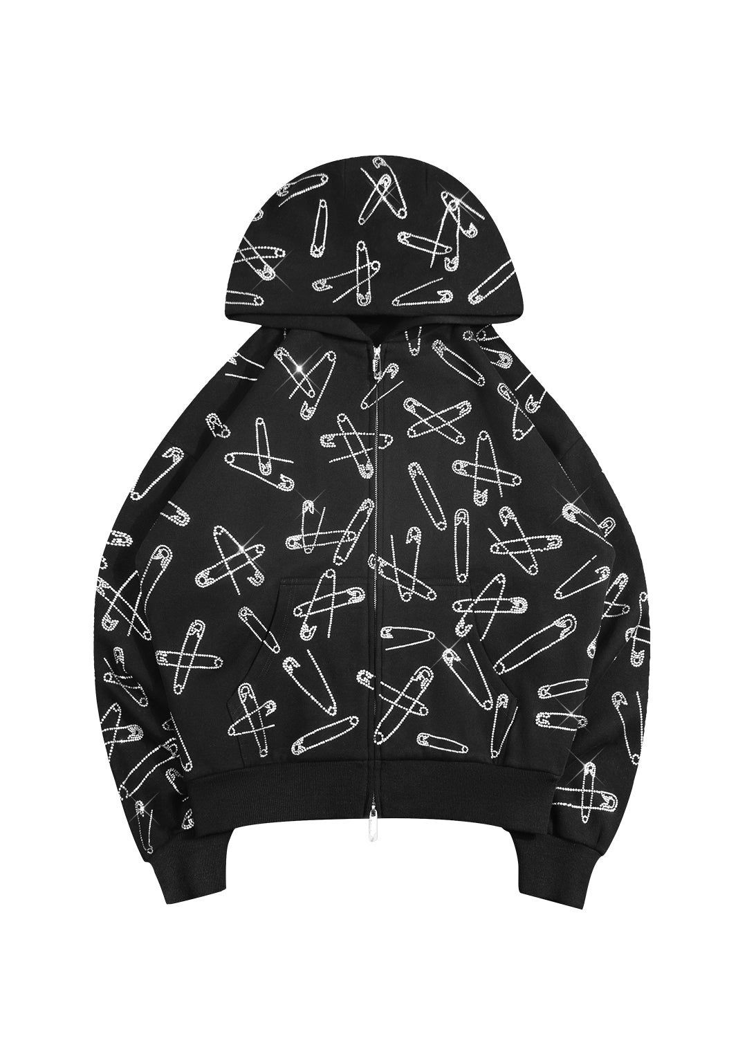 Heist Rhinestone Safety Pin Zip Hoodie Black – NAMED COLLECTIVE®