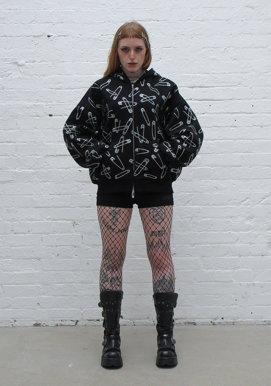 Heist Rhinestone Safety Pin Zip Hoodie Black – NAMED COLLECTIVE®