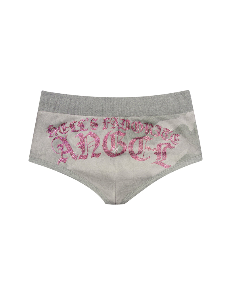 HELL'S FAVORITE RHINESTONE MICRO RACER SHORTS CAMO