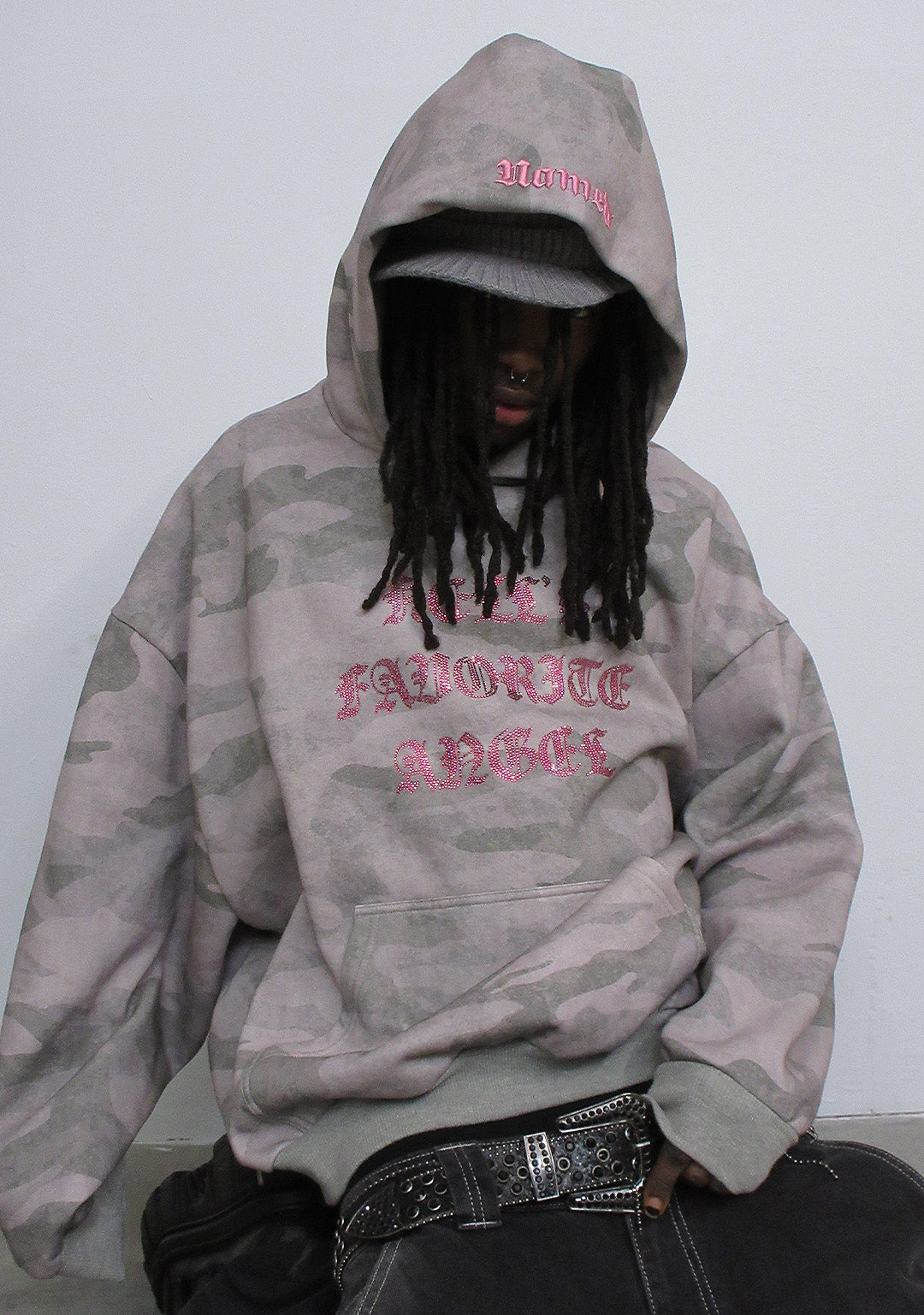 HELL'S FAVORITE RHINESTONE PULLOVER HOODIE CAMO