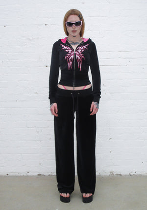 IDOL RHINESTONE VELOUR SWEATPANTS BLACK