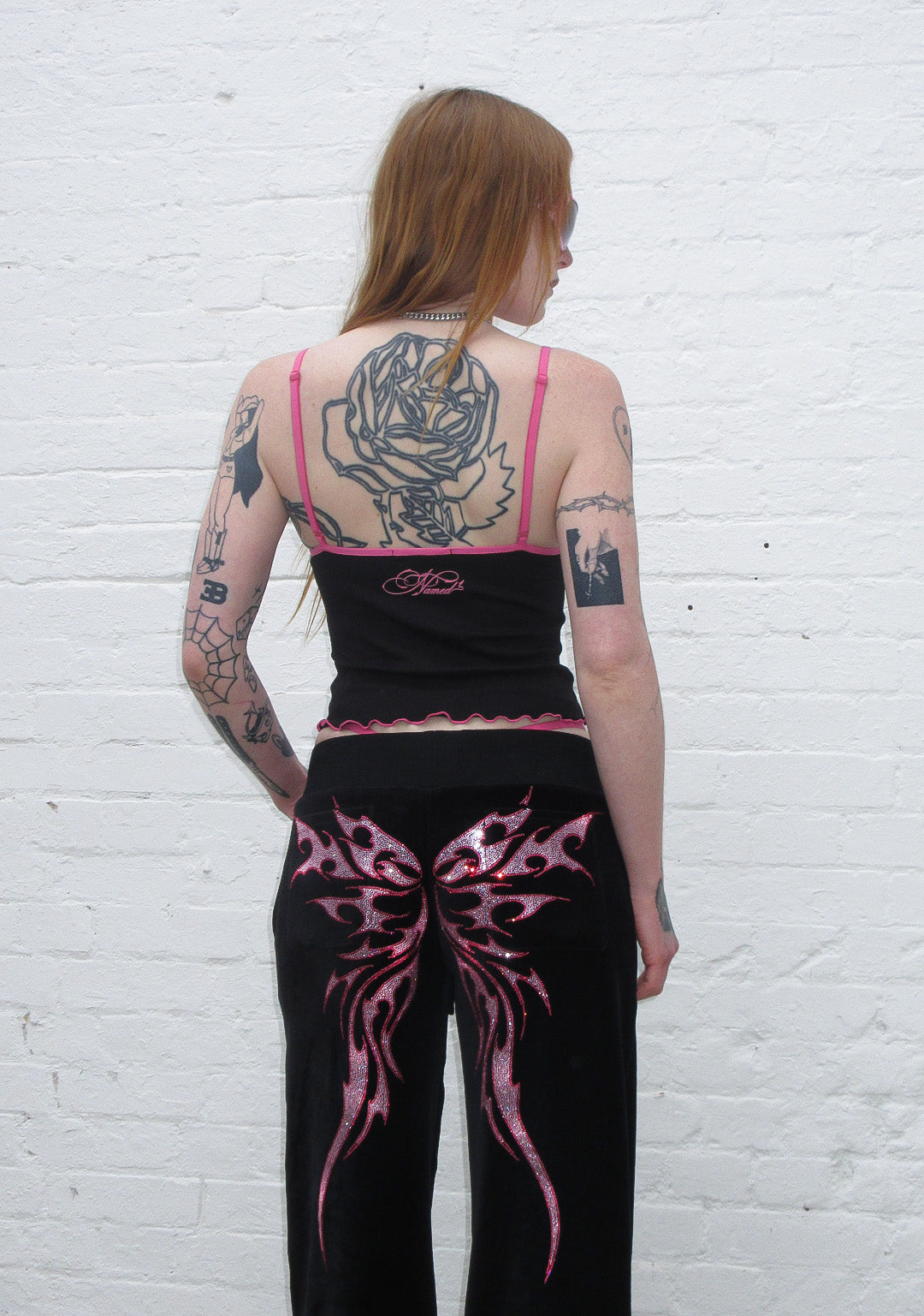 80s~ unknown Artistic Pants y2k ギャル 1点物 Idol Rhinestone Velour Sweatpants Black – NAMED COLLECTIVE®