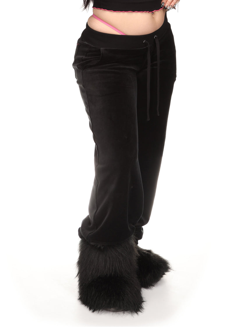 IDOL RHINESTONE VELOUR SWEATPANTS BLACK