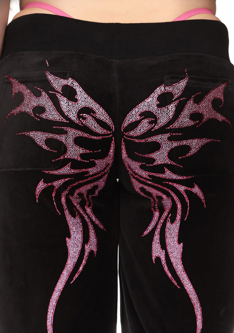 IDOL RHINESTONE VELOUR SWEATPANTS BLACK