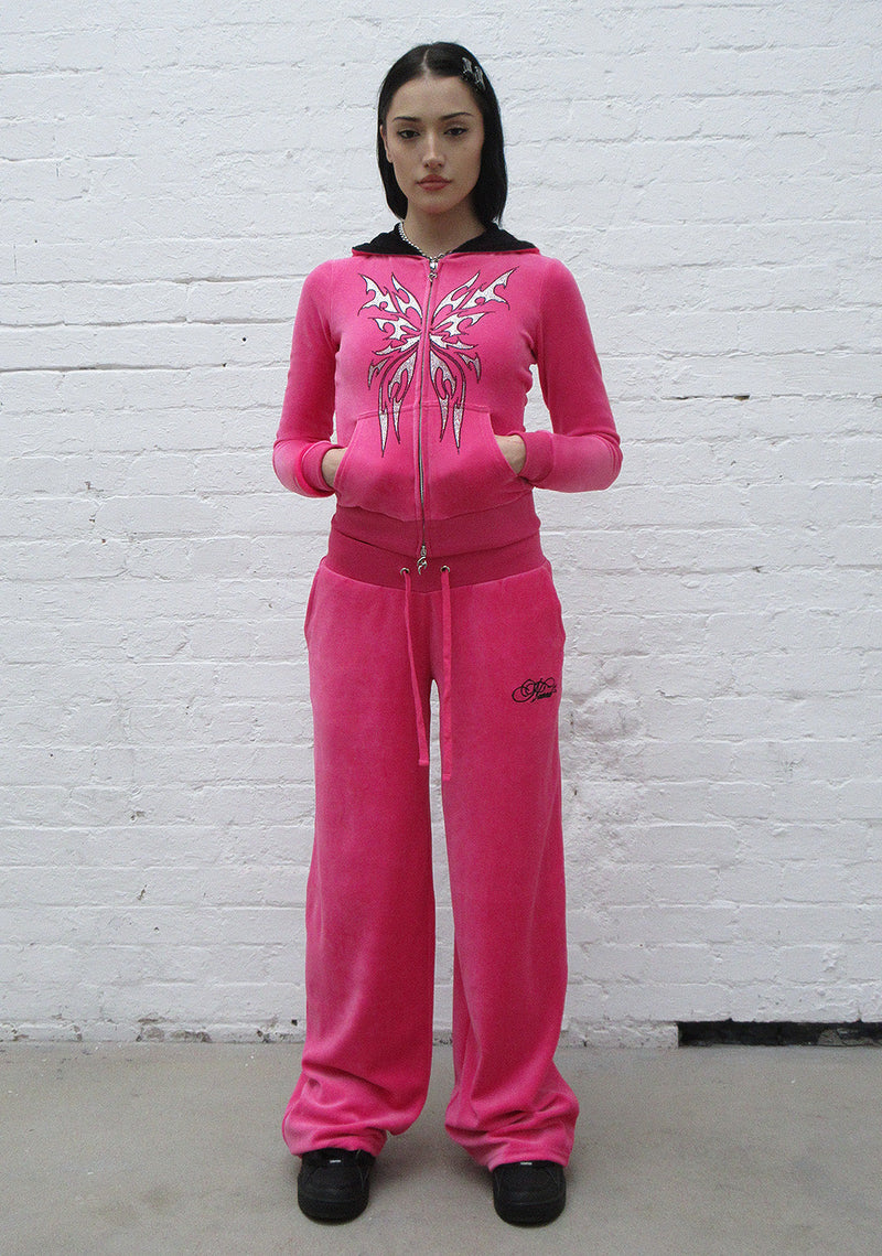 IDOL RHINESTONE VELOUR SWEATPANTS HOT PINK
