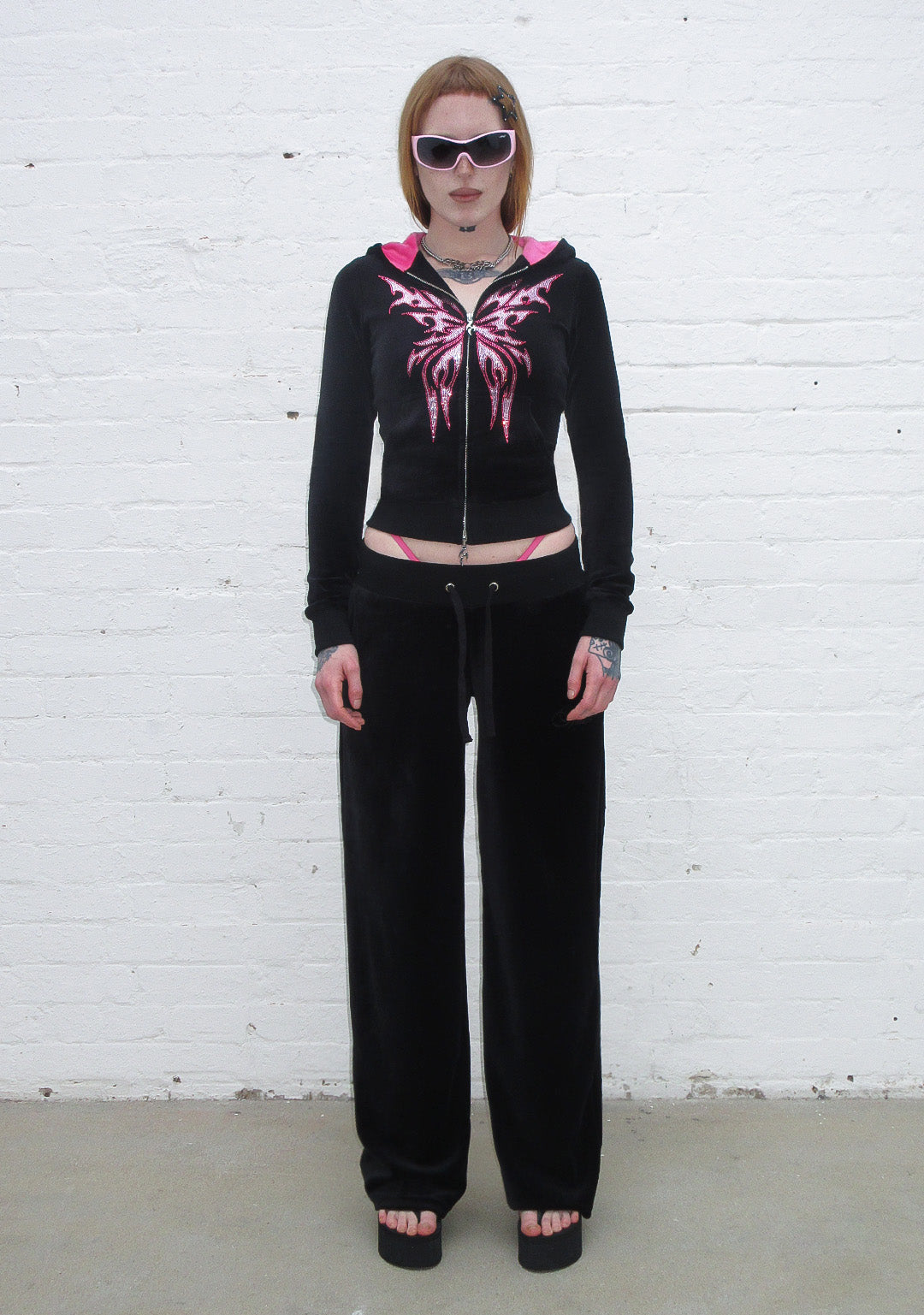 IDOL RHINESTONE VELOUR FITTED ZIP HOODIE BLACK – NAMED COLLECTIVE®