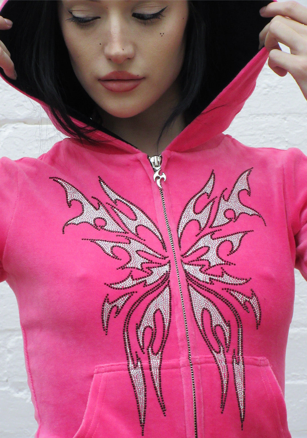 IDOL RHINESTONE VELOUR FITTED ZIP HOODIE HOT PINK – NAMED COLLECTIVE®