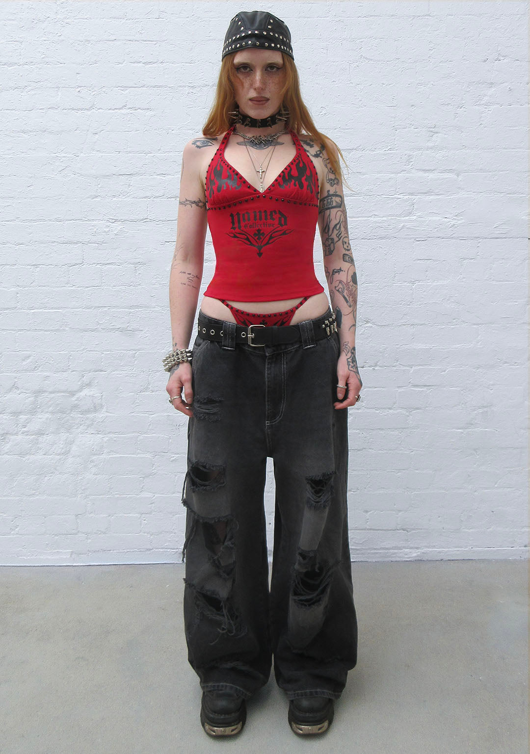 IGNITE RHINESTONE HALTERNECK CAMI TOP RED