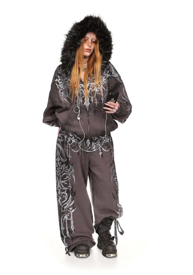 INFATUATION RHINESTONE ZIP HOODIE DEEP GREY