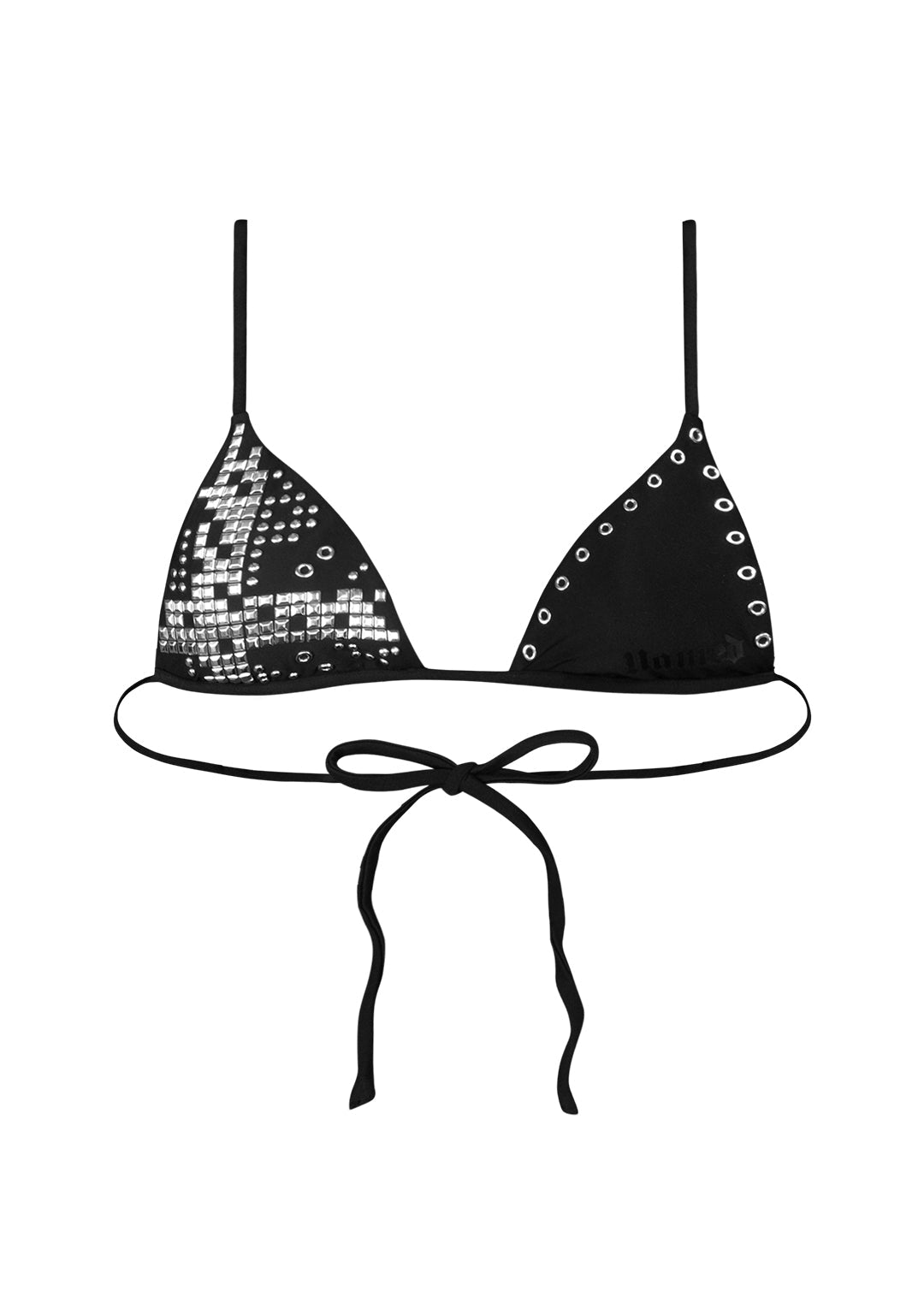 KNIGHT STUDDED TRIANGLE BIKINI TOP BLACK