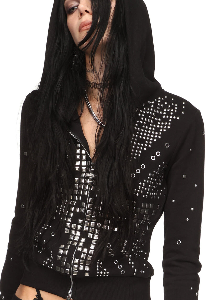 KNIGHT STUDDED FITTED HOODIE BLACK