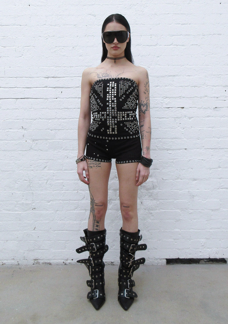 KNIGHT STUDDED MICRO HOTPANT SHORTS BLACK
