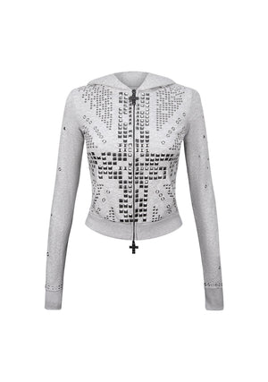 KNIGHT STUDDED FITTED HOODIE GREY MARL