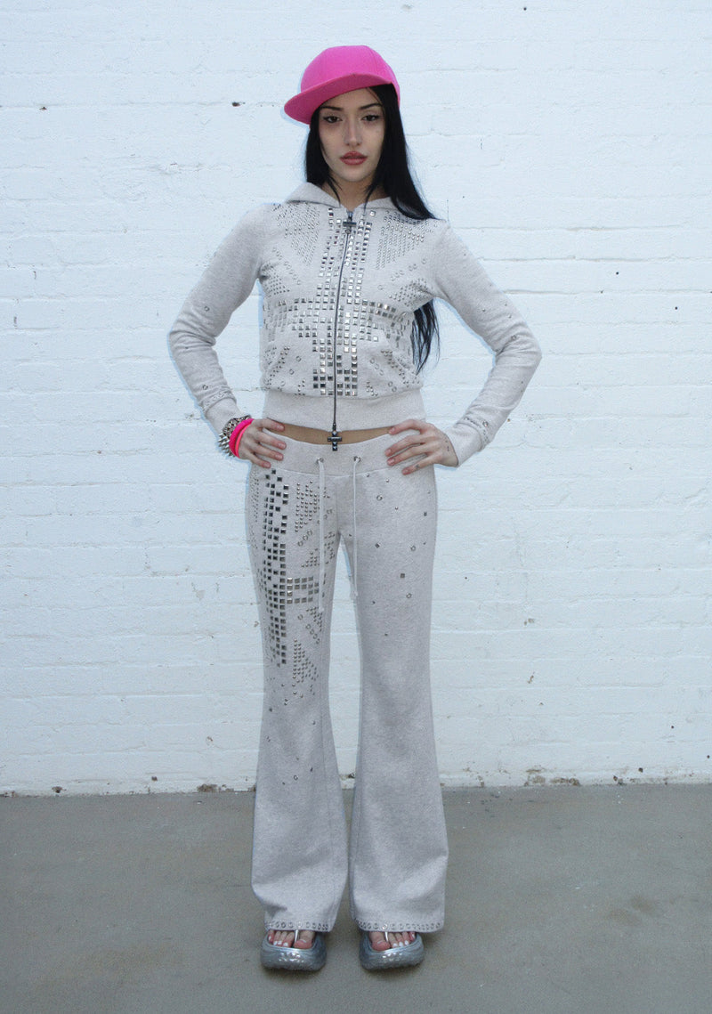 KNIGHT STUDDED FITTED PANTS GREY MARL