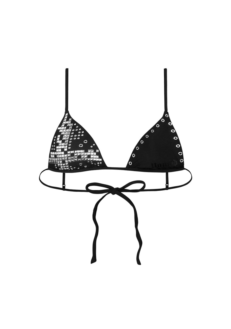 KNIGHT STUDDED TRIANGLE BIKINI TOP BLACK
