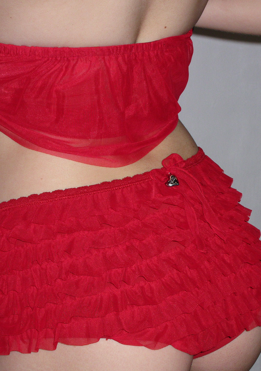 LOVEBITE MESH RUFFLE MICRO HOTPANT SHORTS RED