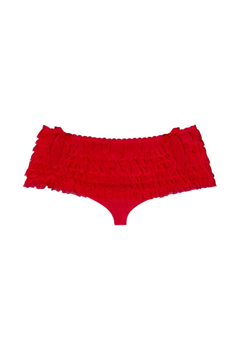 LOVEBITE MESH RUFFLE MICRO HOTPANT SHORTS RED