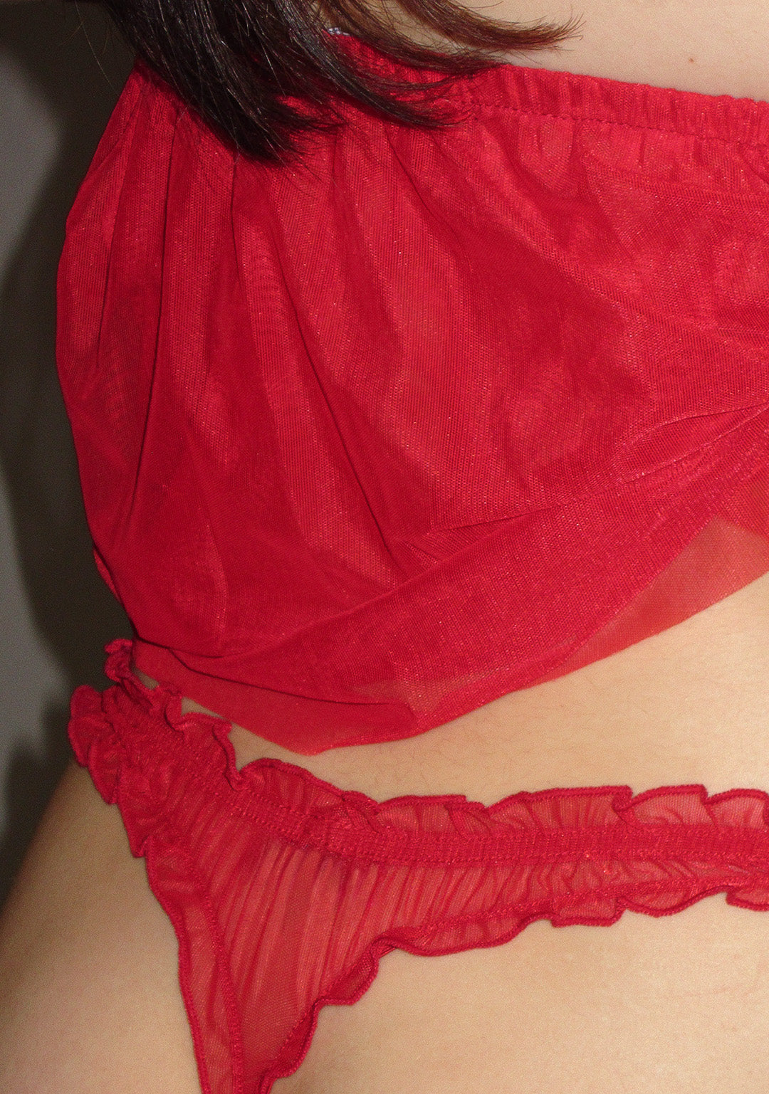 LOVEBITE SHEER MESH SCRUNCH THONG RED