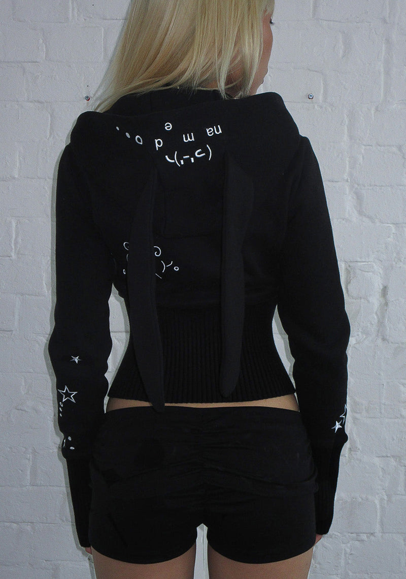 MALFUNCTION BUNNY FITTED HOODIE BLACK (DETACHABLE EARS)